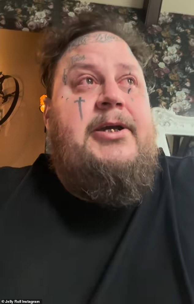 Baring tears: Jelly Roll broke down in tears after being nominated for two Grammy Awards in a video shared to his Instagram account on Friday