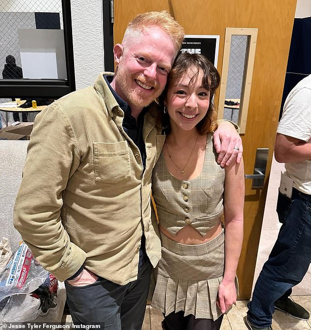 Reunion: Jesse Tyler Ferguson, 48, reunited with his TV daughter, Aubrey Anderson-Emmons, 16, as she attended her school play in Los Angeles