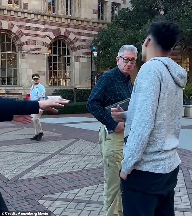 Strauss was depicted in footage of conversations with pro-Palestinian protesters on the USC campus