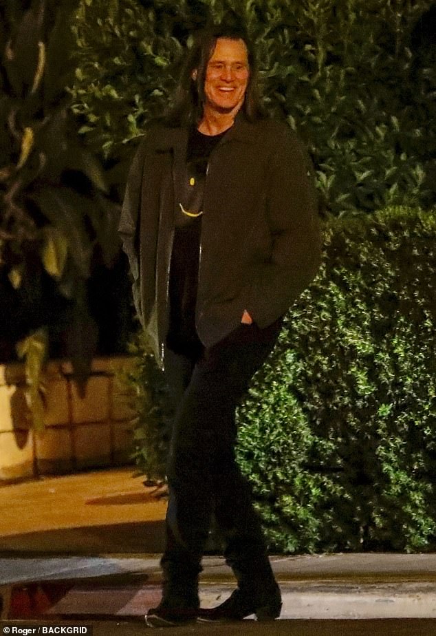 Rare outing: Jim Carrey, 61, looked relaxed as he joined a friend for a rare public outing on Thanksgiving evening in West Hollywood