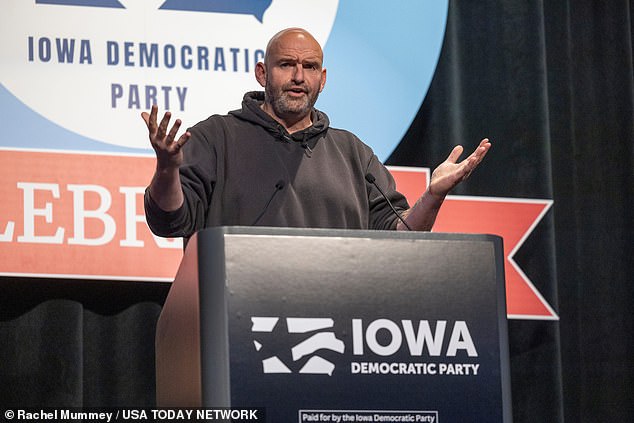 Pennsylvania Senator John Fetterman is seen in Iowa on Saturday evening