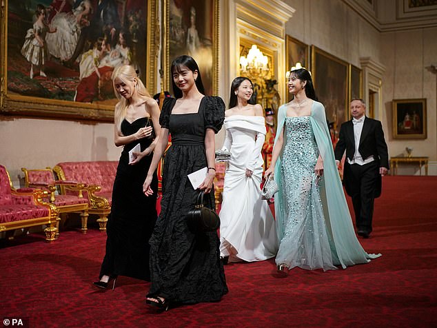 K-Pop band Blackpink, consisting of Jennie Kim, Jisoo, Rosé and Lisa, attended the state banquet at Buckingham Palace last night in honor of the South Korean president and first lady