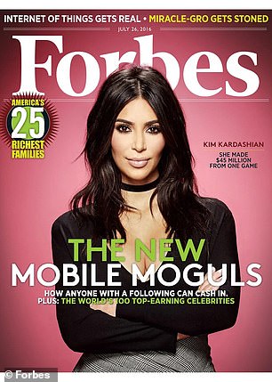 Kim Kardashian graced the cover of Forbes in 2016 for being a 'mobile mogul' with her online games