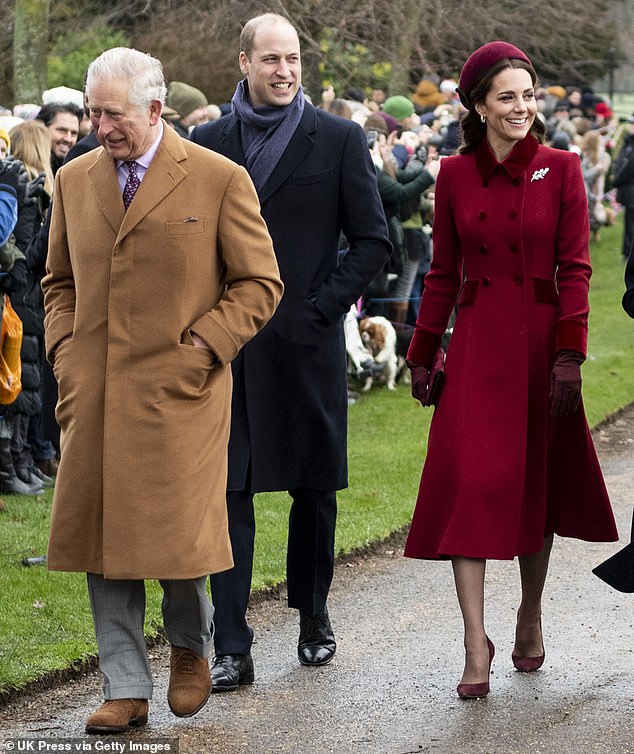 Pictured: King Charles arriving for a Christmas service at St. Mary Magdalene Church with the Prince and Princess of Wales in 2018