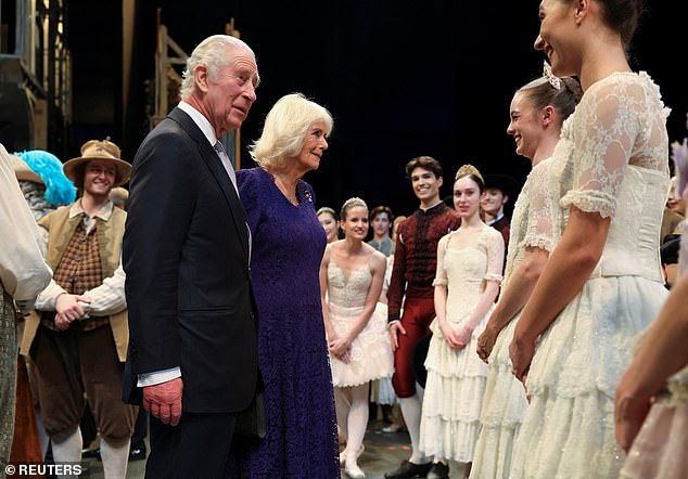 King Charles and Queen Camilla chatted with the ballet dancers in the production of Don Quixote at the Royal Opera House