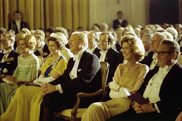 Queen Elizabeth II pictured with the Duke of Edinburgh, next to Nancy and Henry Kissinger at the White House in 1976