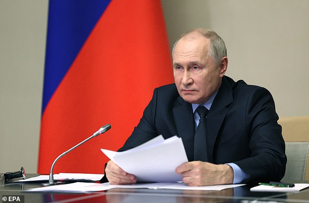 Russian President Vladimir Putin chairs a meeting with members of the Security Council, the government and the leadership of law enforcement agencies at the Novo-Ogaryovo State Residence outside Moscow, Russia, October 30, 2023