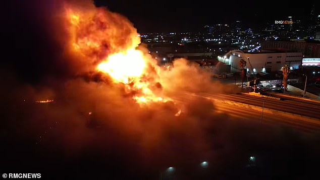 A fire destroyed parts of the I-10 freeway in Los Angeles on Saturday night