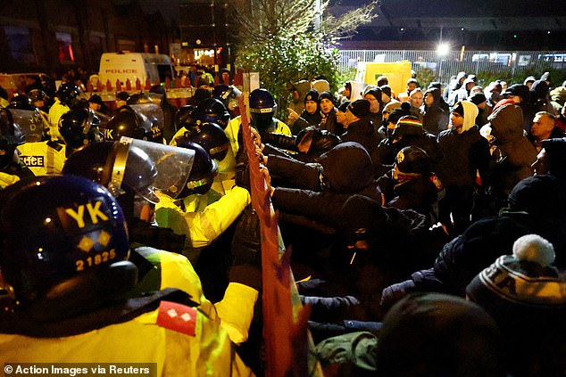 Legia Warsaw fans and police clashed outside Villa Park on Thursday evening