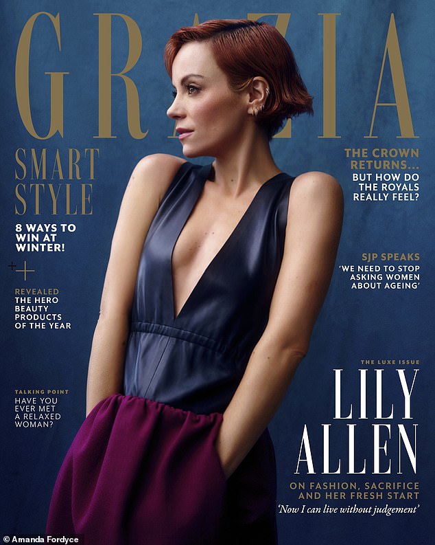 Stunning: Lily Allen spoke happily about life in New York with her husband David Harbor in a new interview with Grazia magazine as she posed on the cover of the Font