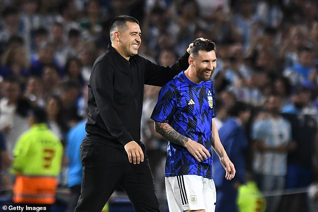 Messi was greeted by former Argentina teammate Juan Roman Riquelme