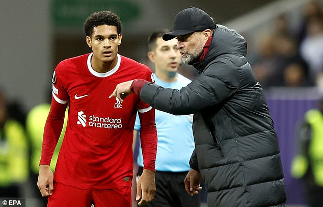 Jarell Quansah (left) has surprised Jurgen Klopp with how well he has done so far this season