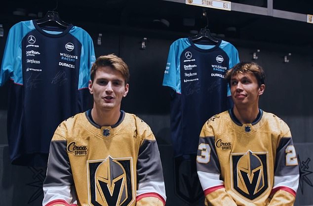 Williams' Logan Sargeant (L) and Alex Albon (R) toured the Vegas Golden Knights arena