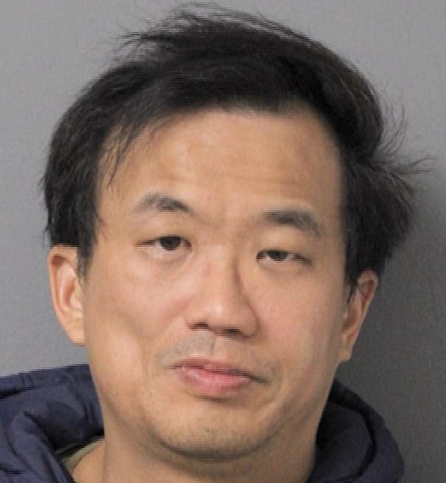 Michael Yifan Wen (pictured) was arrested after pointing his black gun at the head of a six-year-old standing on his porch on Long Island.  The boy picked up a Halloween goodie bag