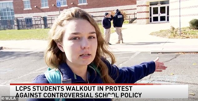 A female student (pictured) told WJLA that male students' use of the girls' bathroom was a 