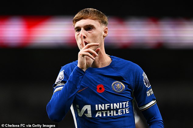 Cole Palmer celebrates after scoring for Chelsea in their 4-1 win over Tottenham on Monday evening