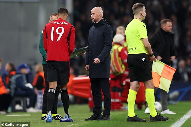 The highly experienced Raphael Varane replaced Jonny Evans, who had to leave with an injury