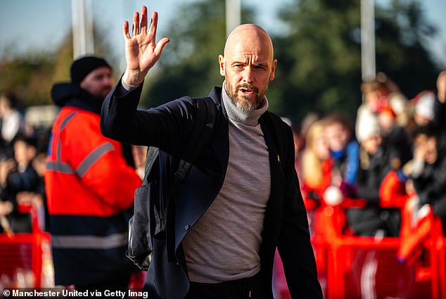 Ten Hag was still wearing his clothes that he wore on the sidelines during their win over Luton