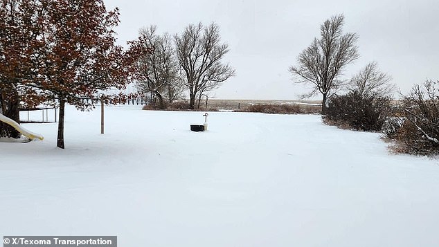 Earlier this weekend, a mix of sleet and freezing rain hampered travel as far south as Texas, northwestern Oklahoma (seen here) and southern Kansas