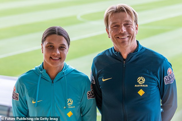 Tony Gustavsson (pictured, with Matildas skipper Sam Kerr) has signed a contract with Football Australia until the 2024 Olympic Games in Paris