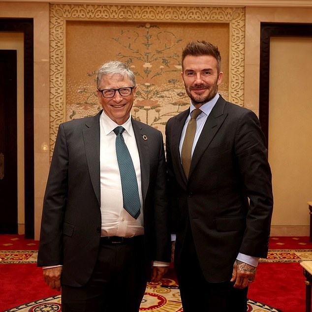 David Beckham (right) had his photo taken last year with Microsoft billionaire Bill Gates (left).