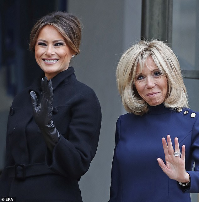 French First Lady Brigitte Macron (right) with then First Lady Melania Trump (left) in Paris in November 2018