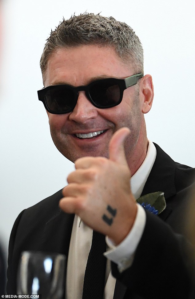 Michael Clarke (pictured) appeared to shake off his trainwreck interview with A Current Affair last week as he attended Derby Day in Melbourne on Saturday