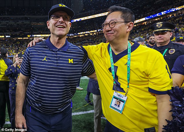 University of Michigan President Santa Ono (L) asked the Big Ten commissioner to await the results of the NCAA investigation before punishing the football team