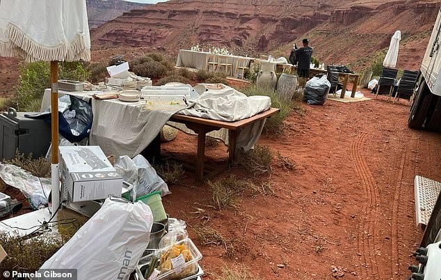 Images of the aftermath of the wedding showed the scenic spot covered in wedding decorations, furniture and trash