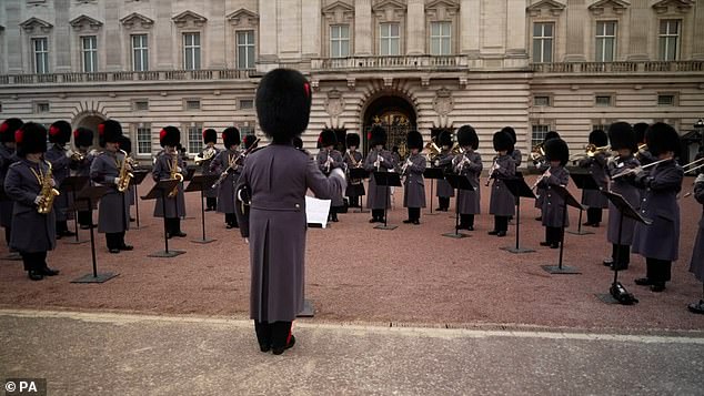 The Coldstream Guards band played Psy's hit Gangnam Style on the forecourt of Buckingham Palace