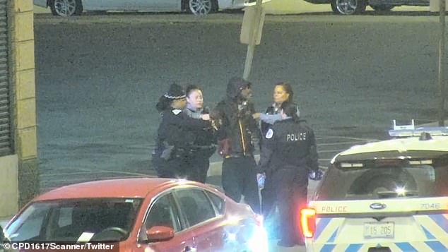 Video shows the moment four female police officers attempted to arrest a male suspect