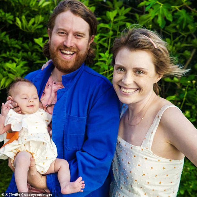 To 'celebrate' her life, the mother of one planned a touching tribute to help pay people's medical bills.  Pictured: Casey with her husband Andrew and their daughter Grace