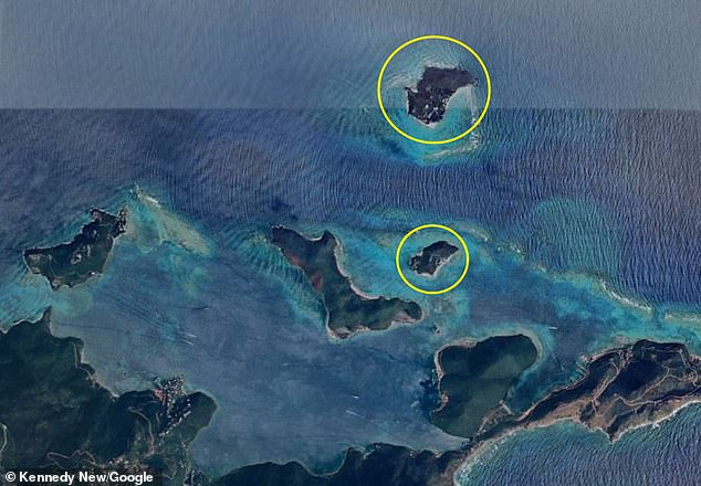 A cluster of British Virgin Islands, including Richard Branson's Necker Island (circled at top) and Google co-founder Larry Page's island of Eustatia (circled at bottom)