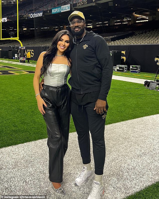 Chanen Johnson and her NFL husband Juwan Johnson are seen at the Saints' home stadium