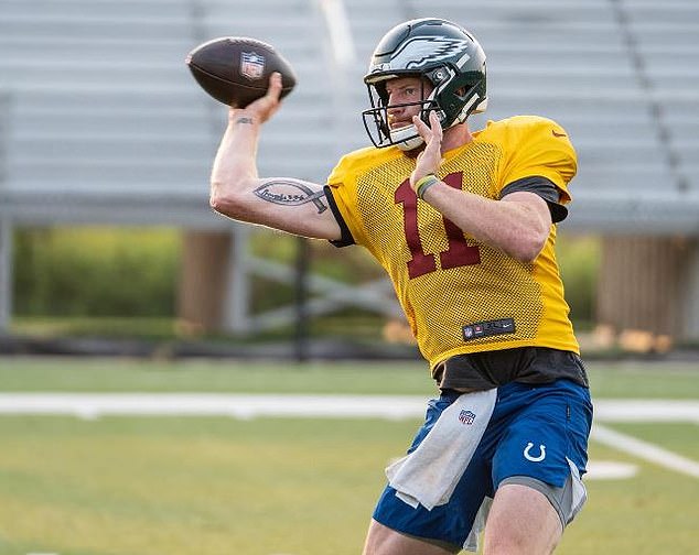 Carson Wentz chose a mix of his three former teams during an offseason workout