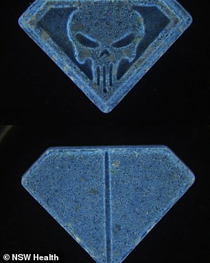 The diamond-shaped pill stamped with the Marvel Comics character 'Punisher' contains 216 mg of MDMA