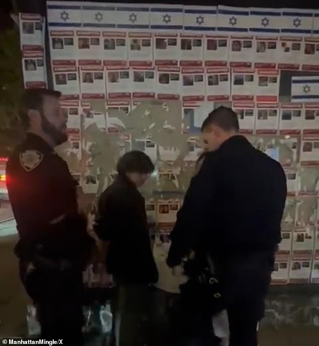 A video shared by an X user shows posters torn to shreds as Wimer and Segal are handcuffed