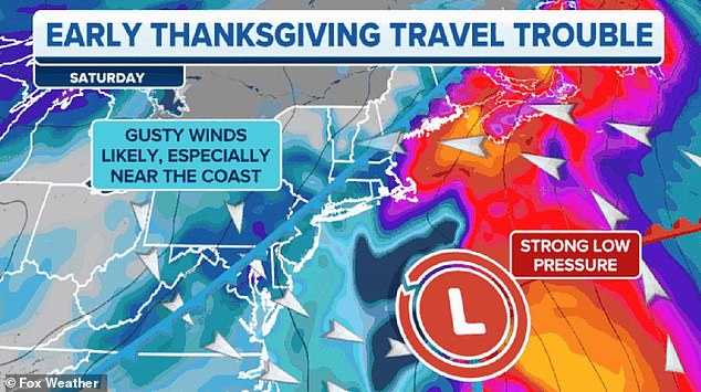 The northeast coast will be hardest hit by gusty winds and storms, weather forecasters predict