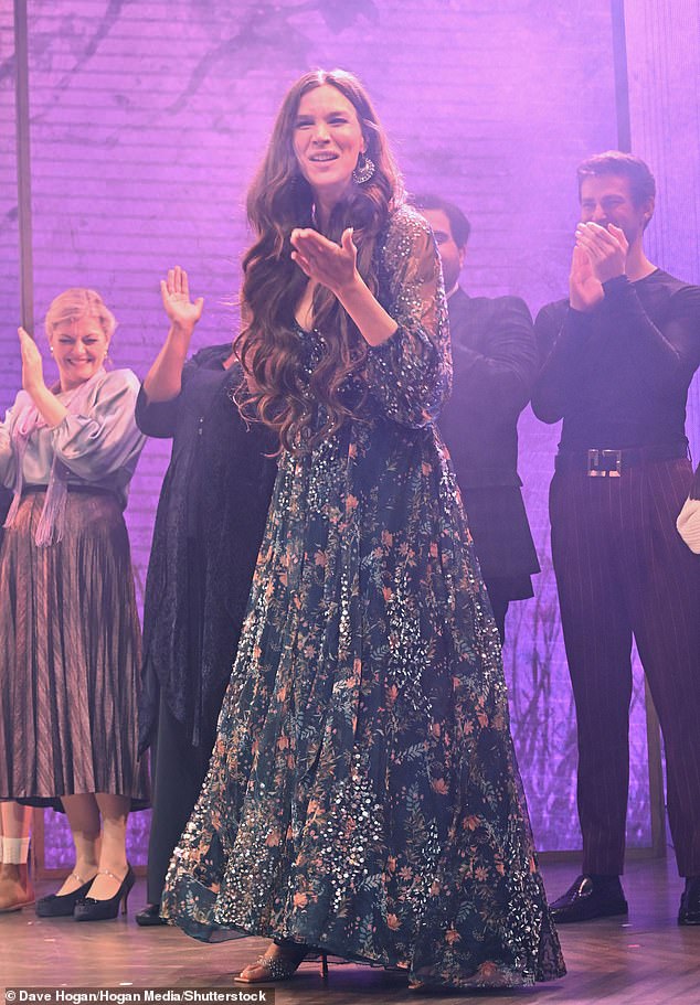 Big night!  Newlywed Joss Stone, 35, was overcome with emotion as she took a bow after the opening night of her new musical The Time Traveller's Wife at the Apollo Theater in London on Wednesday