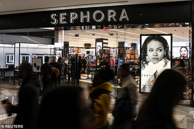 Sephora has become the latest store to lock down its products to prevent rising theft rates.  Pictured: A Sephora store in Manhattan, New York