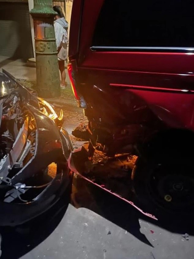 Expensive crash: Paris Ow-Yang's drunken 0.213 drive last month 'destroyed' her own $50,000 black Mercedes and a $150,000 Mercedes people mover parked on an exclusive Point Piper street