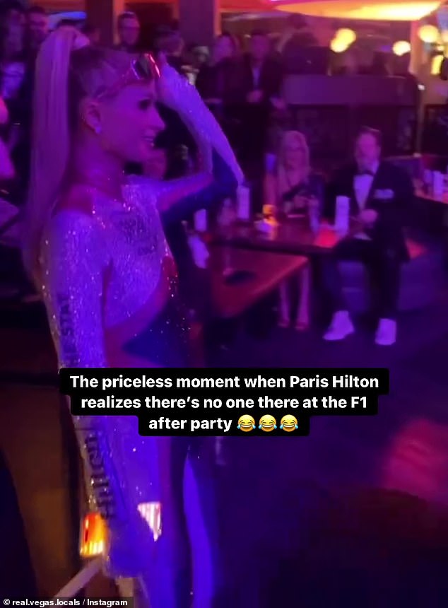 Shock: Paris Hilton, 42, got a bit of a shock over the weekend when she arrived to DJ an F1 after-party in Las Vegas on Friday