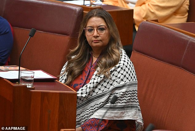 Pauline Hanson was temporarily gagged after speaking in the Senate after telling Pakistani-born Greens senator Mehreen Faruqi (above): 'I'll take you to the airport, put you on a plane and wave you away'