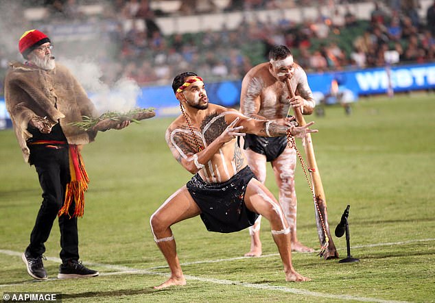 Senator Hanson said the referendum result should put an end to the Welcome to Country and Acknowledgment of Country ceremonies (Photo: Performers at the smoking ceremony and Welcome to Country before a Super Rugby match in Perth)