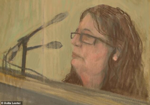 Mushroom chef Erin Patterson as she appeared in court Friday, peering from behind tortoiseshell glasses, hours after learning she had been charged with three counts of murder and five counts of attempted murder.  Court sketch by Anita Lester