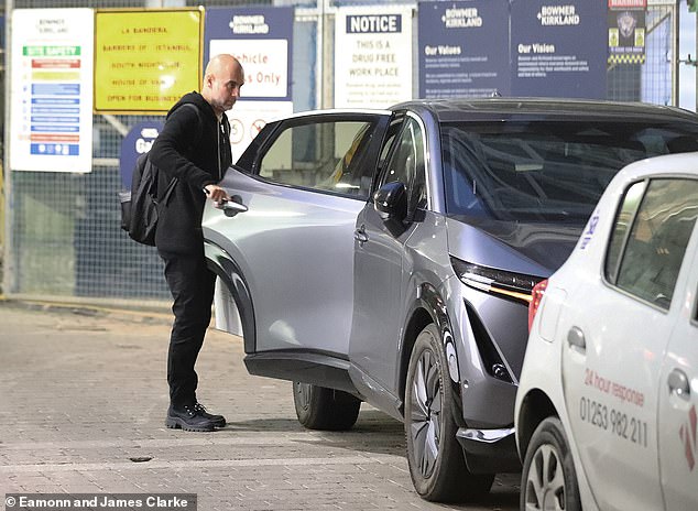 Pep Guardiola was out and about in the center of Manchester on Sunday afternoon