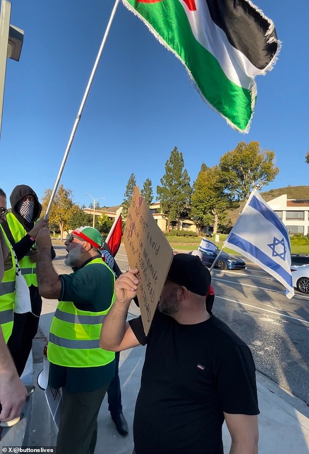 Kessler was dueling a protest in California on Sunday, with some supporting Israel and others pro-Palestine