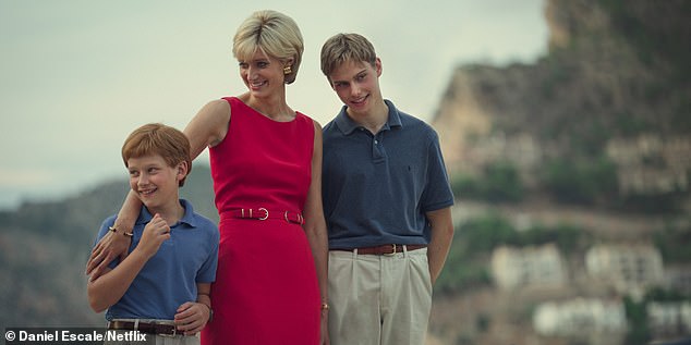 Elizabeth Debicki as Diana with her sons.  Netflix releases the first images of part 1 of the final series of The Crown