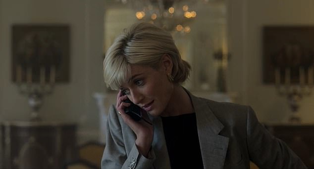 But a newly released clip from the final season shows them missing a phone call from Diana, played by Elizabeth Debicki (pictured), at Balmoral the day before she died