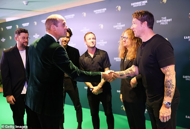 Prince William has revealed that his youngest son Louis is a big fan of pop band OneRepublic.  The royal is pictured with the band